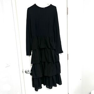 Black Tiered Ruffle Long-Sleeve Dress